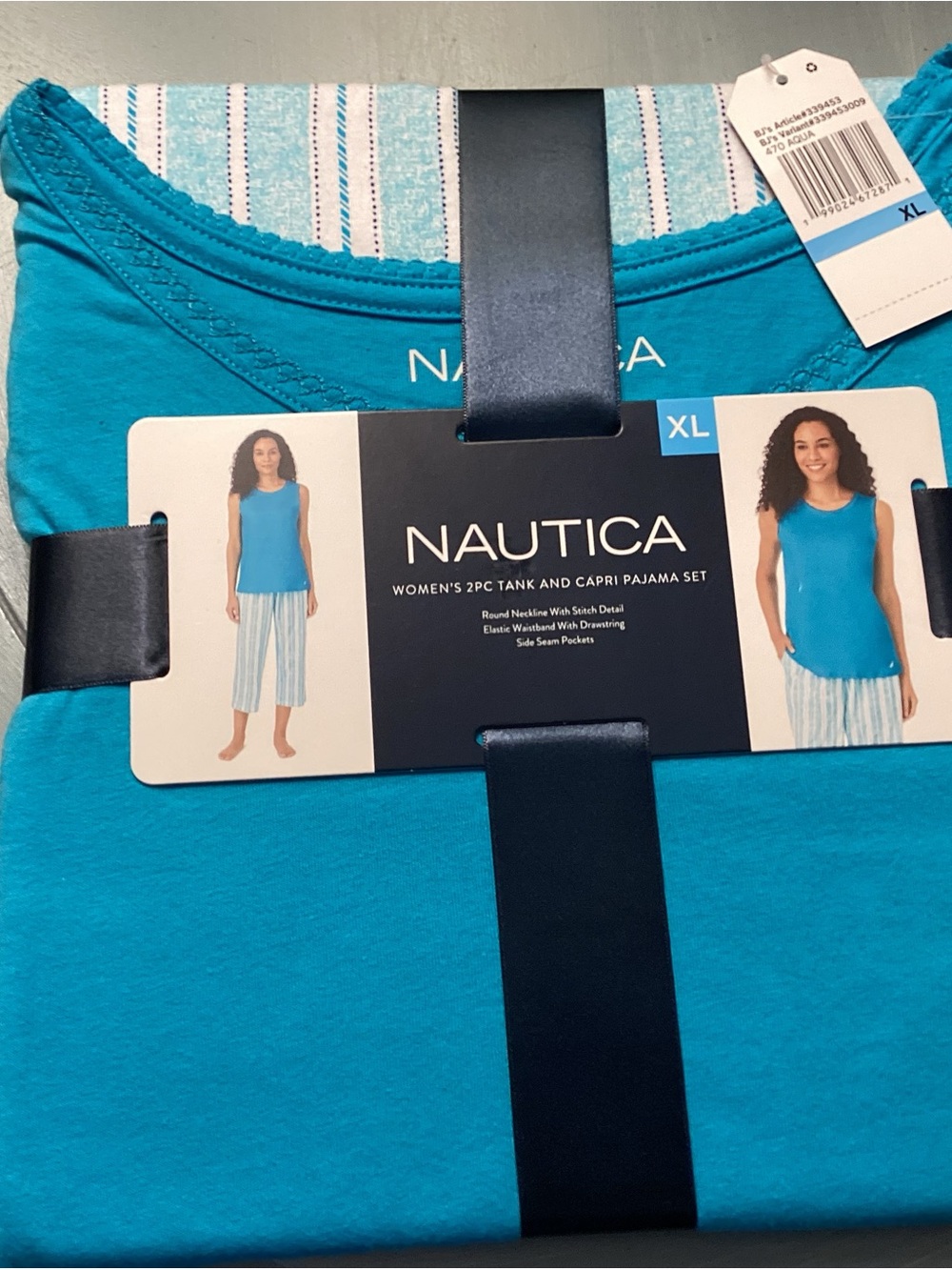 Nautica Women's 2pc Tank and Capri Pajama Set - Aqua Stripe Size XL NWT